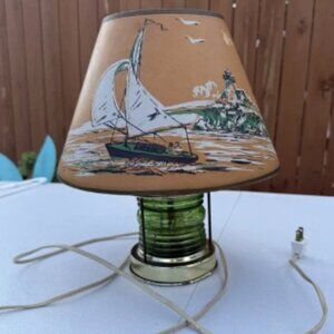 VTG Underwriters Laboratories 70s Nautical Brass And Glass Lamp Green Boat Shade